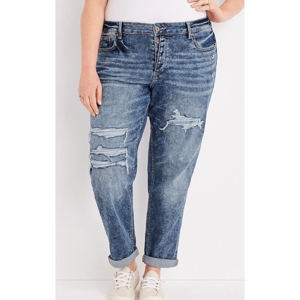 Maurices Plus Size edgely Boyfriend High Rise Ripped Jean